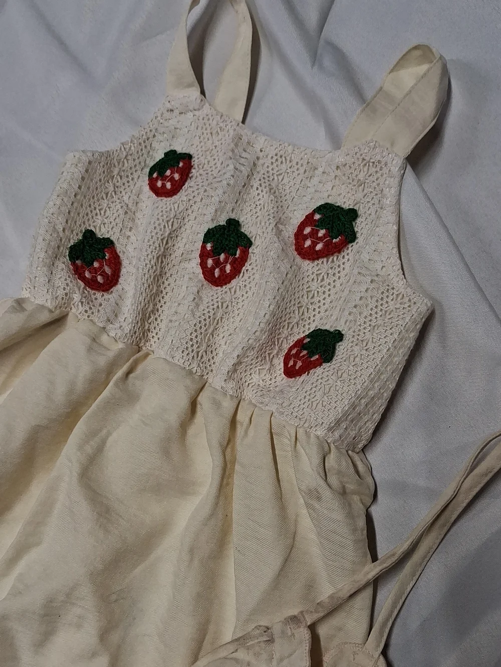 Cream Strawberry Embroidered Sundress with Matching Bag & Brown/White Short Set